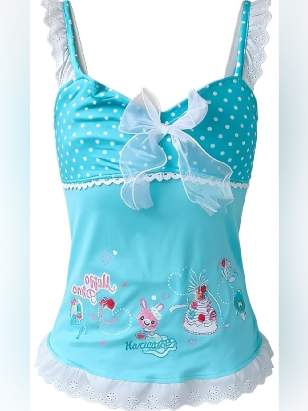Gyaru Harajuku Cutecore Polka Dot Camisole for Women Sheer Bow & Cute Embroidery